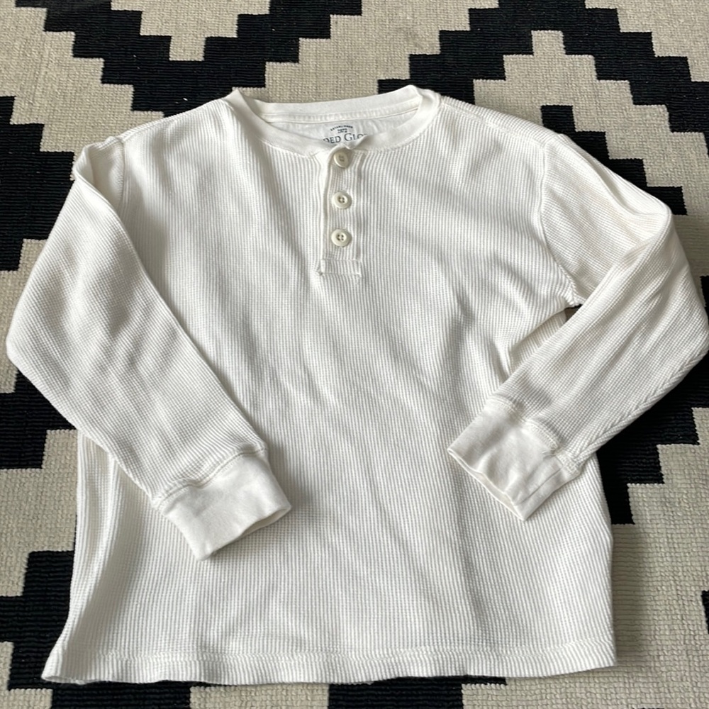 Kids size 8 white waffle weave shirt, long underwear, all cotton